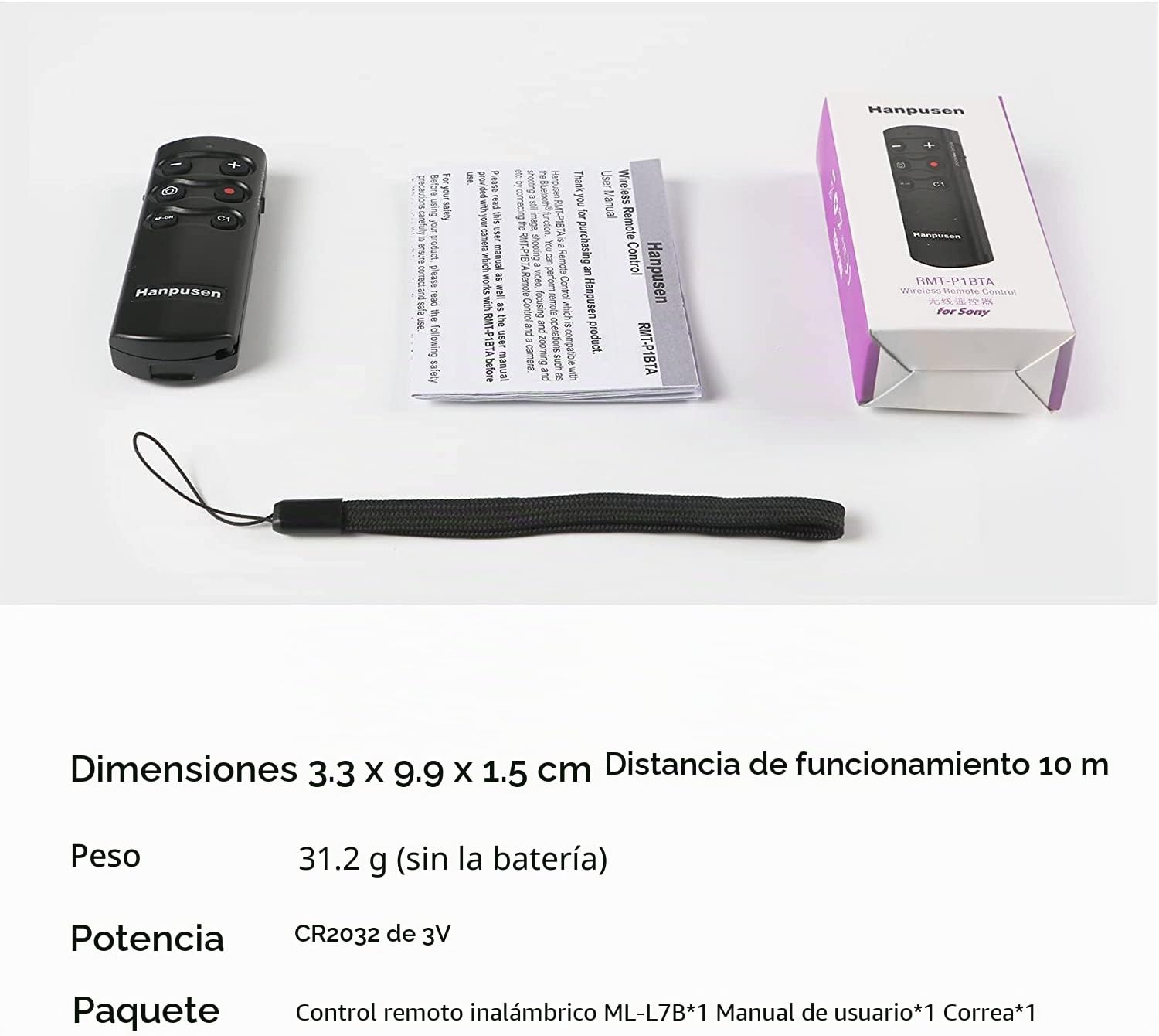 Mando a distancia inalámbrico para cámara Sony A7C, A7III, ZV-1, ZV-E10, ZV-1F, A6100, A6400, A6700, A7IV, RX100 VII, A9, A9 II, DSC-RX0 II, DSC-RX100 VII; reemplaza RMT-P1BT