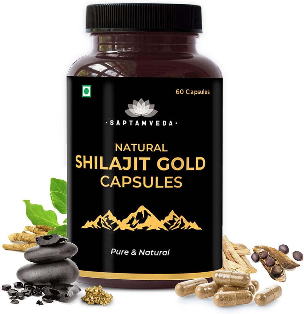 SAPTAMVEDA Pure Himalayan Shilajit Wellness 60 Capsules Supplement Men Wome Natural.