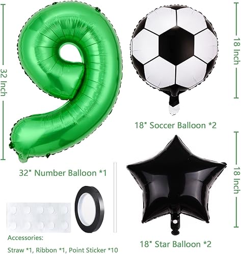 Miniatura 2 de Globos de fútbol para decoración de cumpleaños número 9 para niños, suministros de fiesta de cumpleaños de fútbol Qatar 2022 Copa Mundial de fútbol