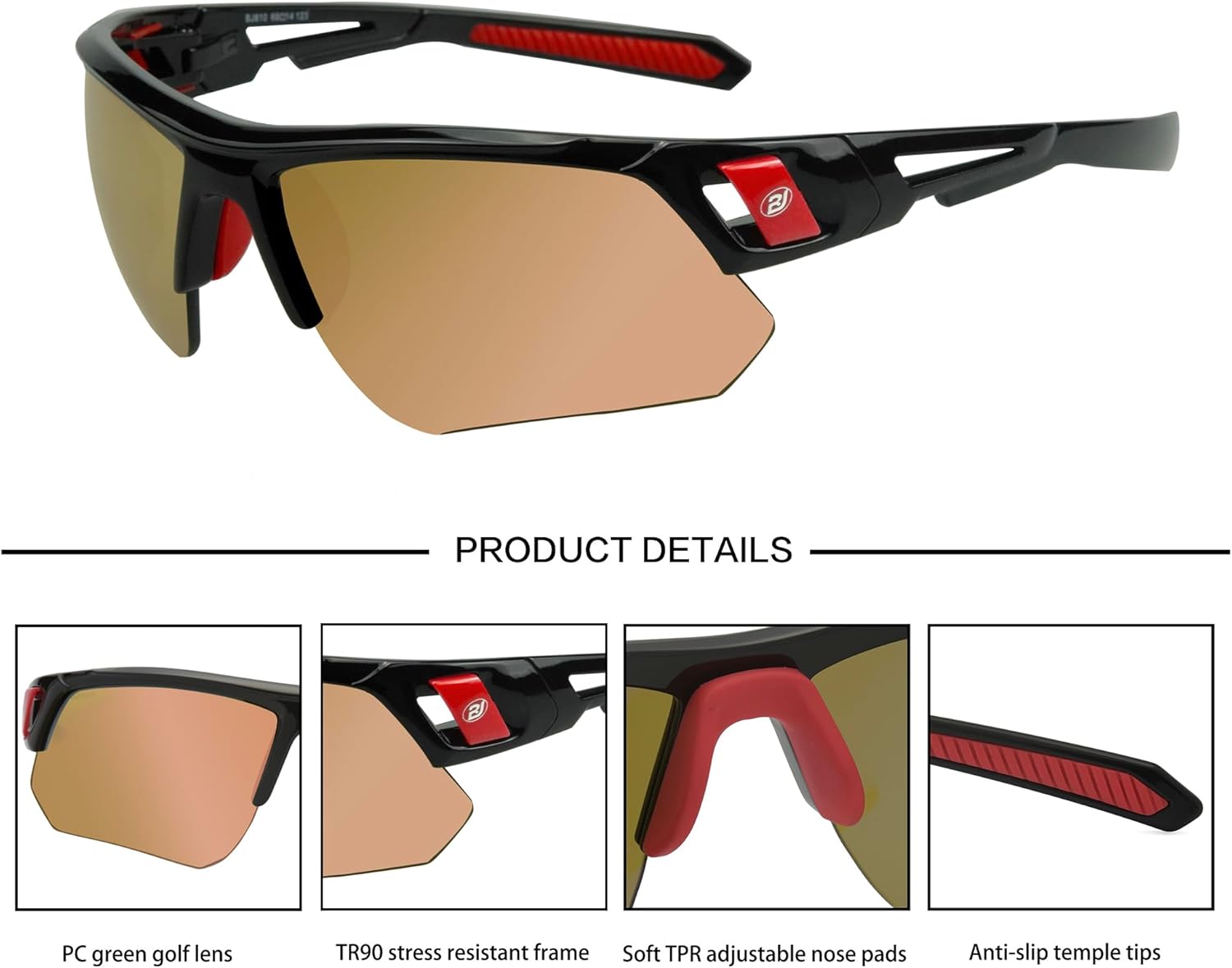 Golf Sunglasses for Men Women Wrap Semi-Rimless Sports Sunglasses Golfing Shades UV400 Protection Sun Glasses - Image 4