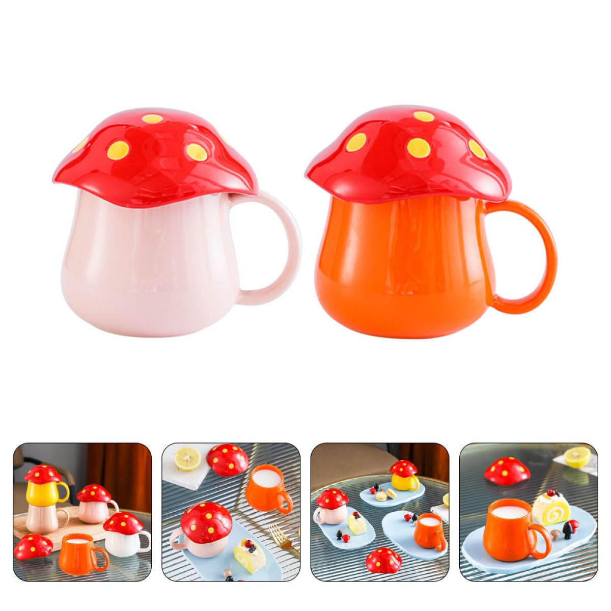 SUPVOX Tazza da Caffè in Ceramica a Forma di Fungo Set 2 Pezzi, Tazza per Colazione e Bevande Calde, Superficie Liscia e Impugnatura Comoda per Uso Quotidiano