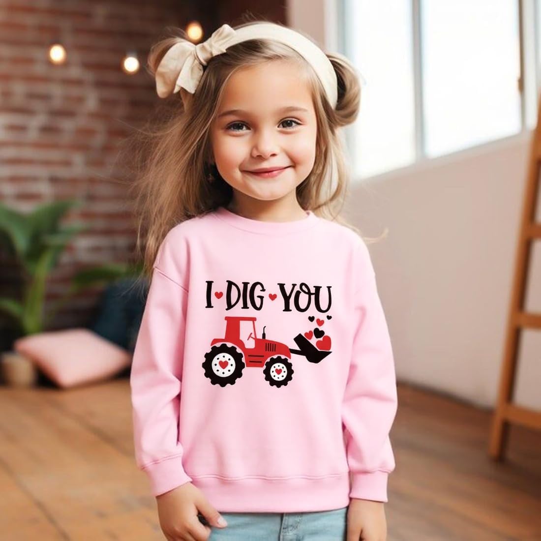 Kids Valentines Day Sweatshirts Boys Girls Valentine's Monster Truck Heart Shirt Graphic Toddler Long Sleeve Outfit Tops
