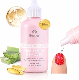 Beetles Non Acetone Nail Polish Remover - 4.06Fl Oz/120ML Nourishing Formula Acetone Free Nail Polish Remover - Non-Drying - Professional Controllable Quick & Gentle Removal for Natural Damaged Nail