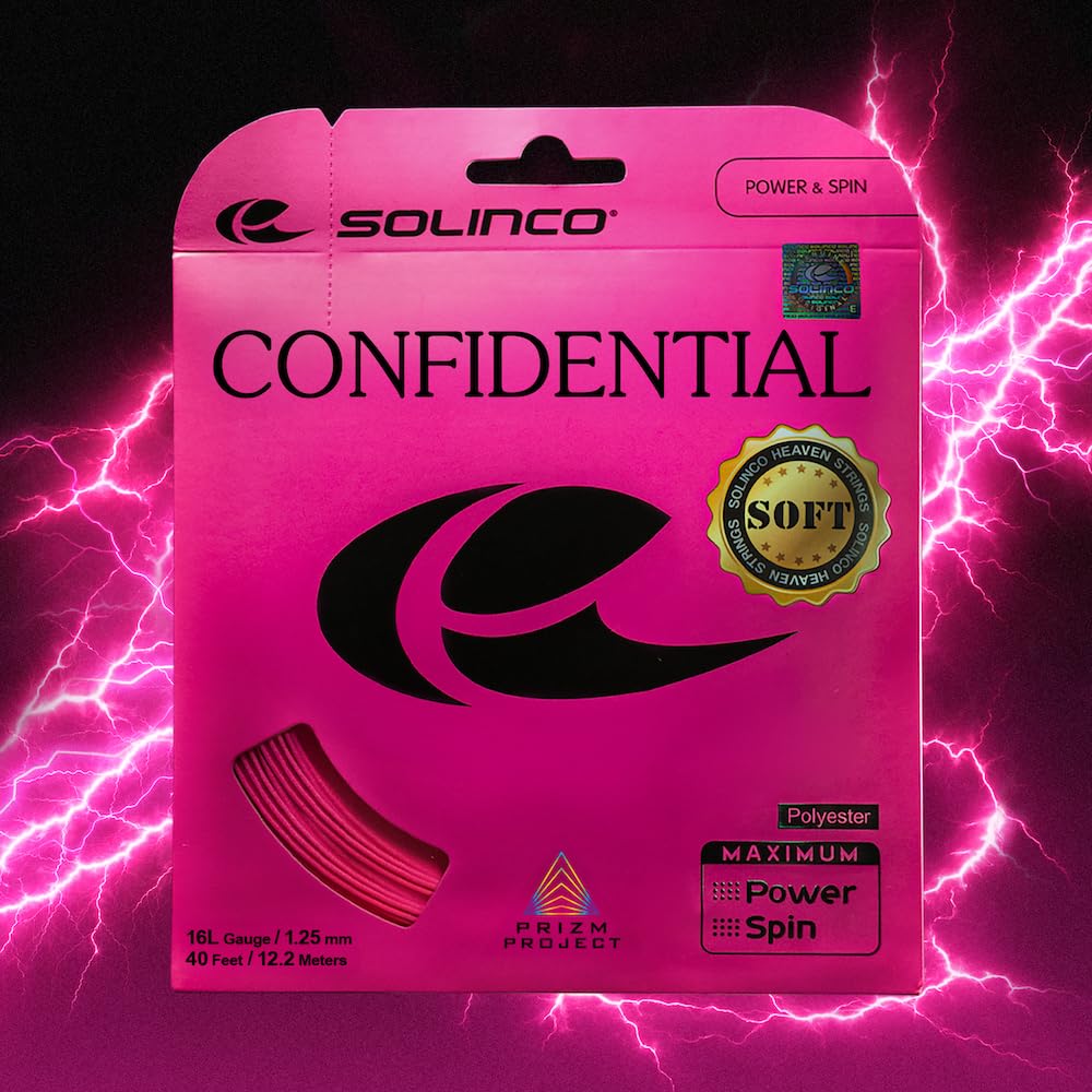 Solinco Confidential Soft Co-Polyester Tennissaiten-Set 12,2 m – verbesserter Komfort und präzise Kontrolle, Spin optimierte, strapazierfähige Polyester-Saite mit lang anhaltender Spannung