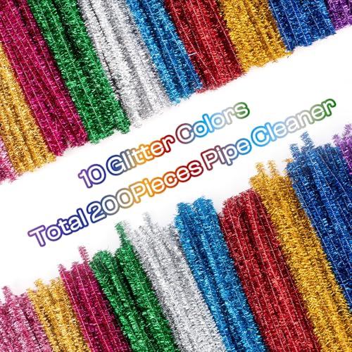 Image of Caydo 200PCS Glitter Pipe Cleaners for Creative Art and Craft Projects | Multicolor Sparkly Chenille Stems Bulkfor Beaded Jewelry and Home Decoration Crafts
