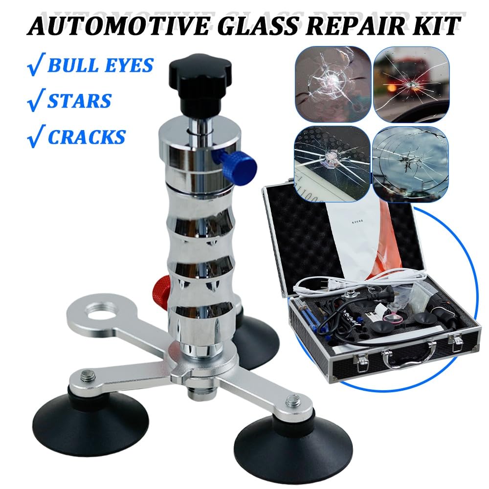 Kit de reparación de parabrisas, herramienta de reparación de grietas de vidrio con bomba de inyección de vacío de acero inoxidable para daños por impacto