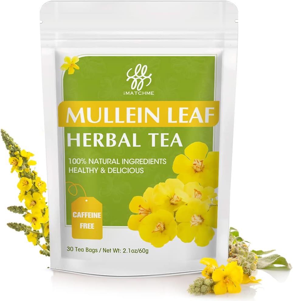 iMATCHME Mullein Leaf Tea - Respiratory and Lung Cleanse Herbal Tea, Caffeine Free, 30 Tea Bags