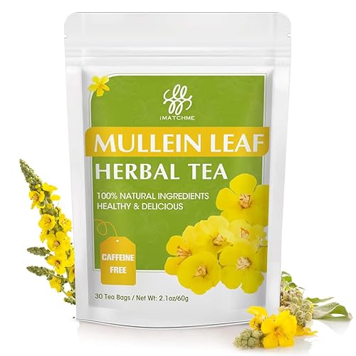 Mullein Leaf Tea - Té de hierbas para limpieza respiratoria y pulmonar, sin cafeína, 30 bolsas de té