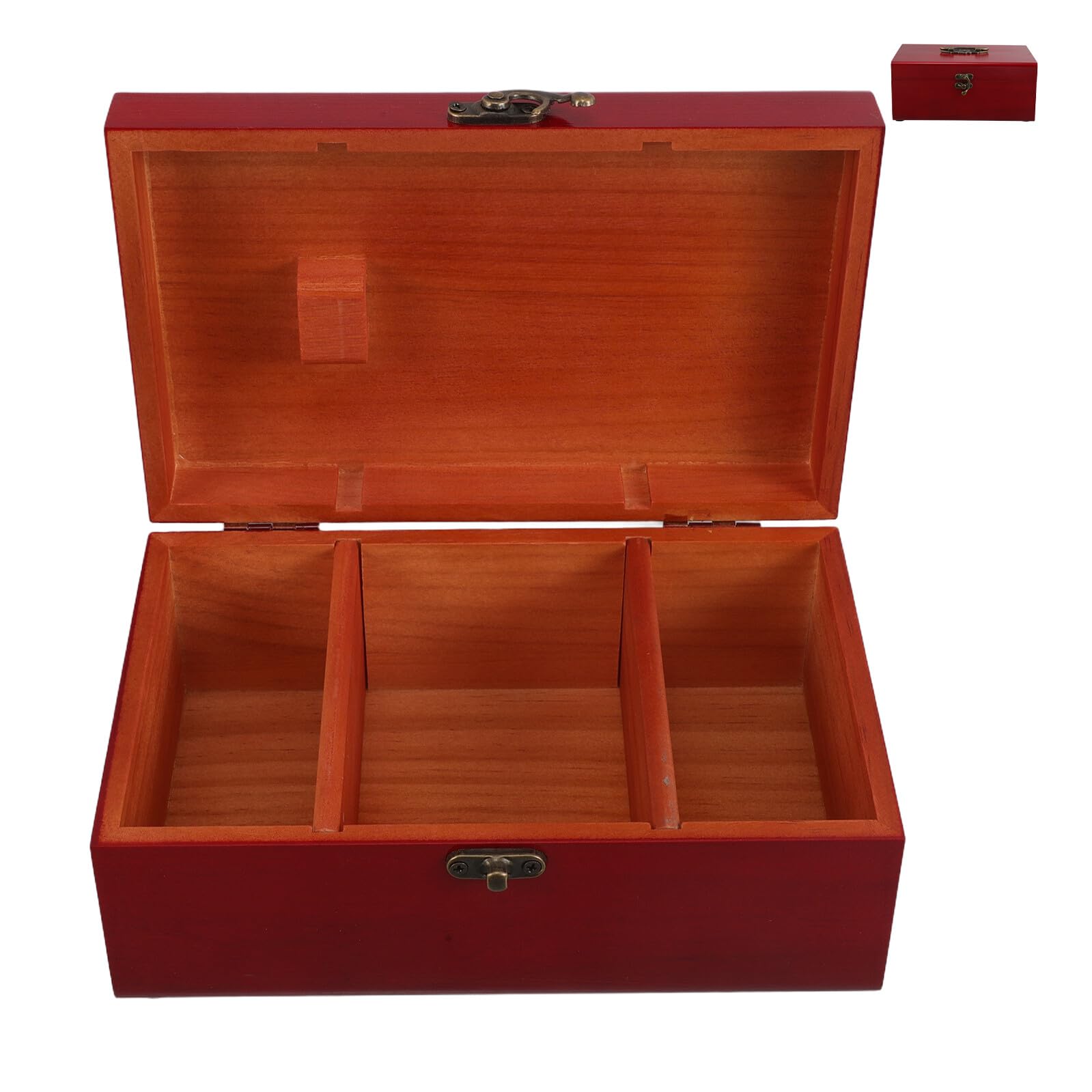 Boîte à couture en bois rouge avec 3 compartiments et couvercle pour aiguilles