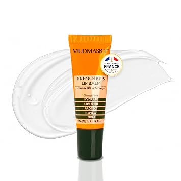 MUDMASKY French Kiss Lip Balm, Limoncello & Orange Transparent Hydrating Lip Balm, 5-in-1 Lip Care for Dry Lips, Nourish Protect Renew Firm, Non-Sticky Lip Moisturizer, Made in France, 0.33 fl oz