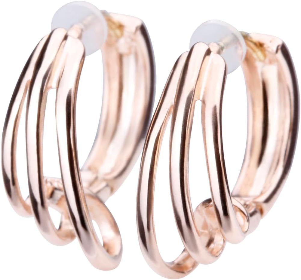 K18(18K) Post Triple-Line Hoop Earrings | Hypoallergenic & Nickel-Free | Made in Japan | Available in 6 finishes: Silver, 24KGold, Pink Gold, MatteSilver, Matte24KGold, and MattePinkGold jkn-03