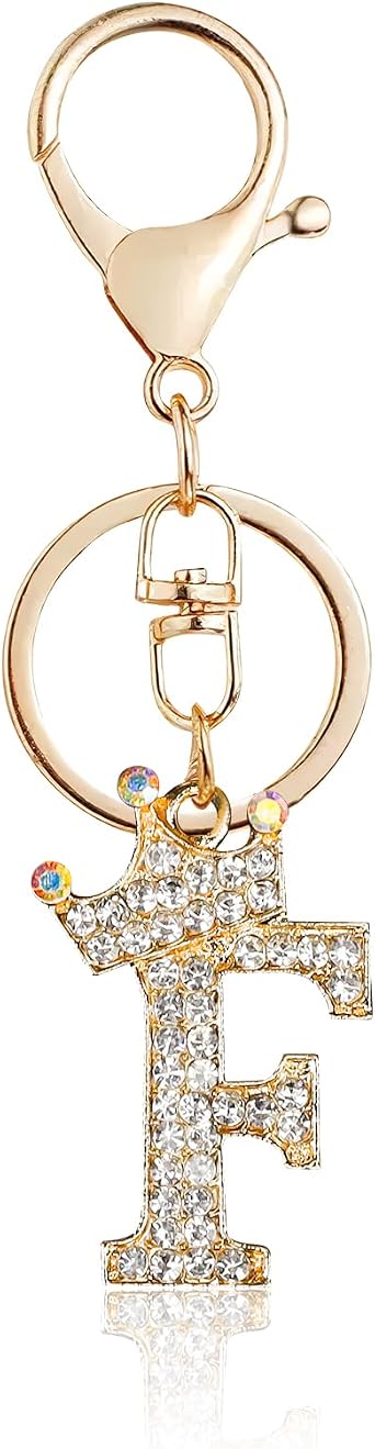 Fmeida Crown Bag Charms Gold Crystal Rhinestone Name Key Chain for Women