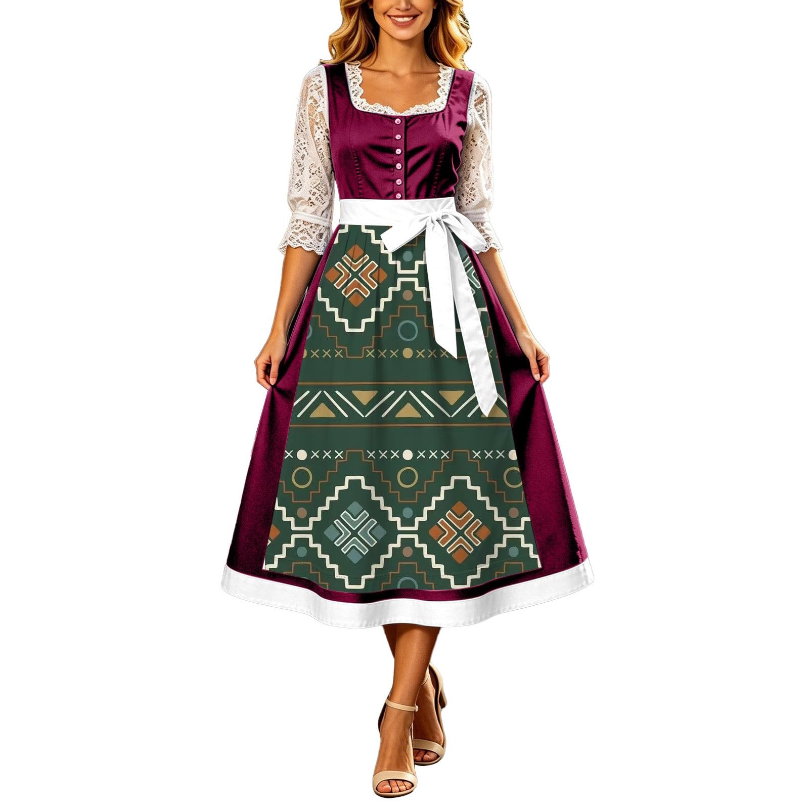 Generisch Vestido maxi para mujer, entallado con lazo, Oktoberfest, vestido de verano vintage francés, elegante vestido de gasa, elegante vestido de fiesta para bodas