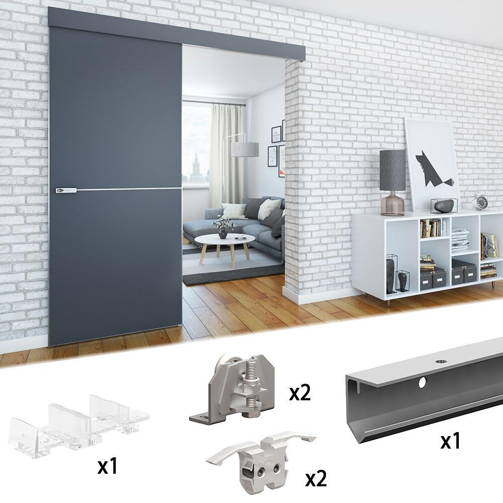 Porta scorrevole sagomata slid' 'up 180, Binario 180 cm, 1 porta fino a 30 kg, per passaggio, porte in legno