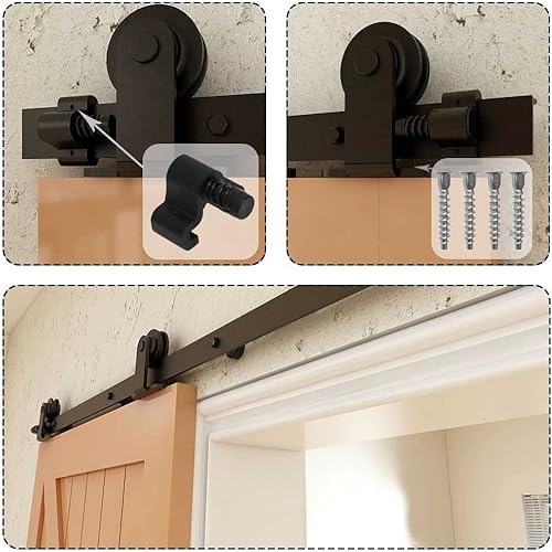 Vista 93 de CCJH - Kit de herrajes para puerta corrediza de granero de 12 pies, resistente, suave y silencioso, fácil de instalar, p/paneles de puerta indiv.