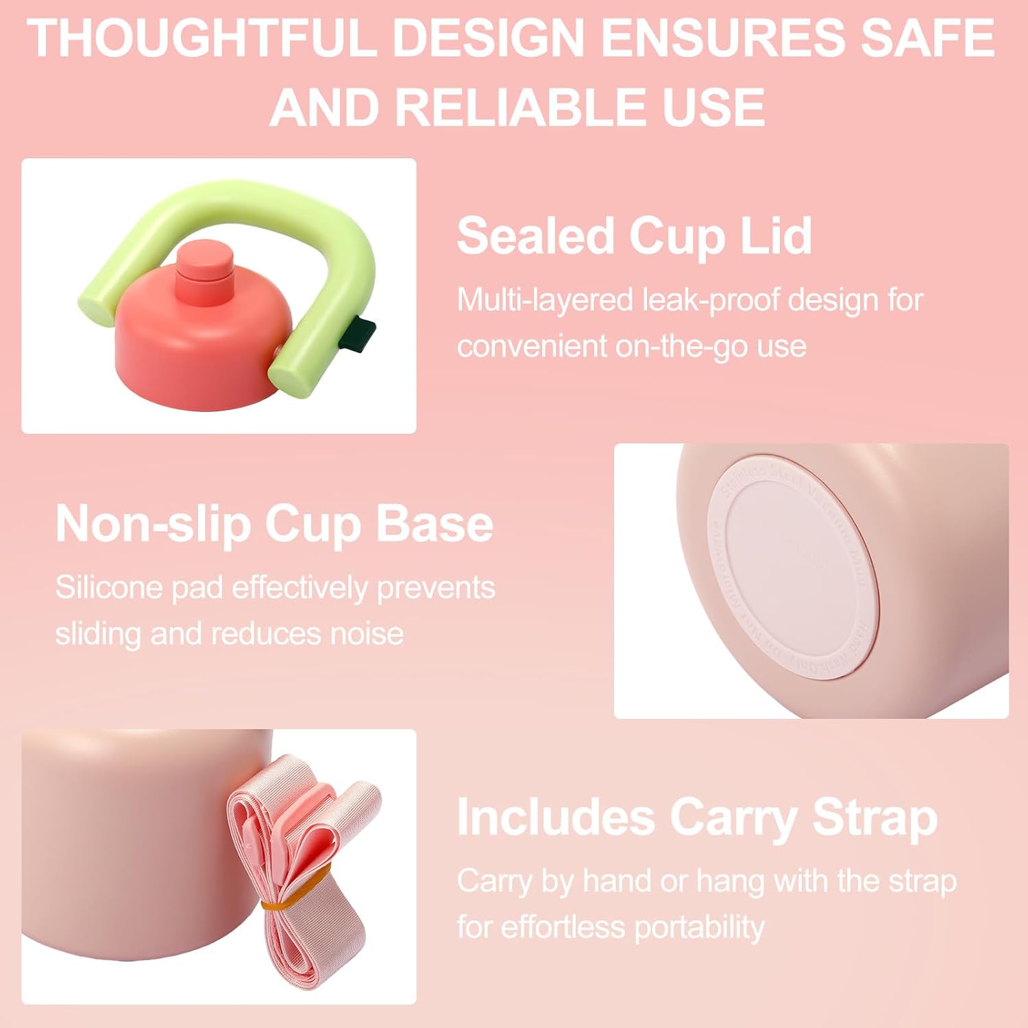 33 oz Water Bottle with Straw and Carry Handle, 316 Stainless Steel Insulated Bottle, Easy Carry Tumbler with Strap for Hot Cold Drink - Image 6