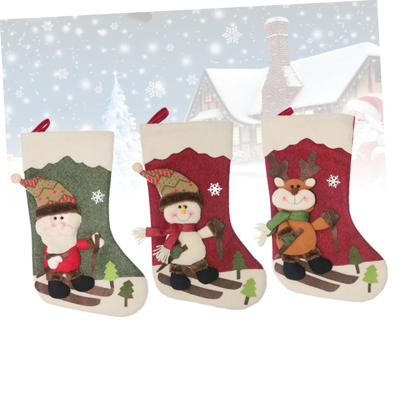 3stücke Weihnachtsstrümpfe Mit Santa Und Elch Dekoration Für Weihnachtsbaum Und Festliche Für Mädchen Und Zuhause