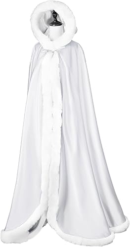 Miniatura 2 de BEAUTELICATE, Capa reversible invernal con capucha para novia con borde de piel, manguito suelto para manos, largo total 50-55 pulgadas (19 colores)