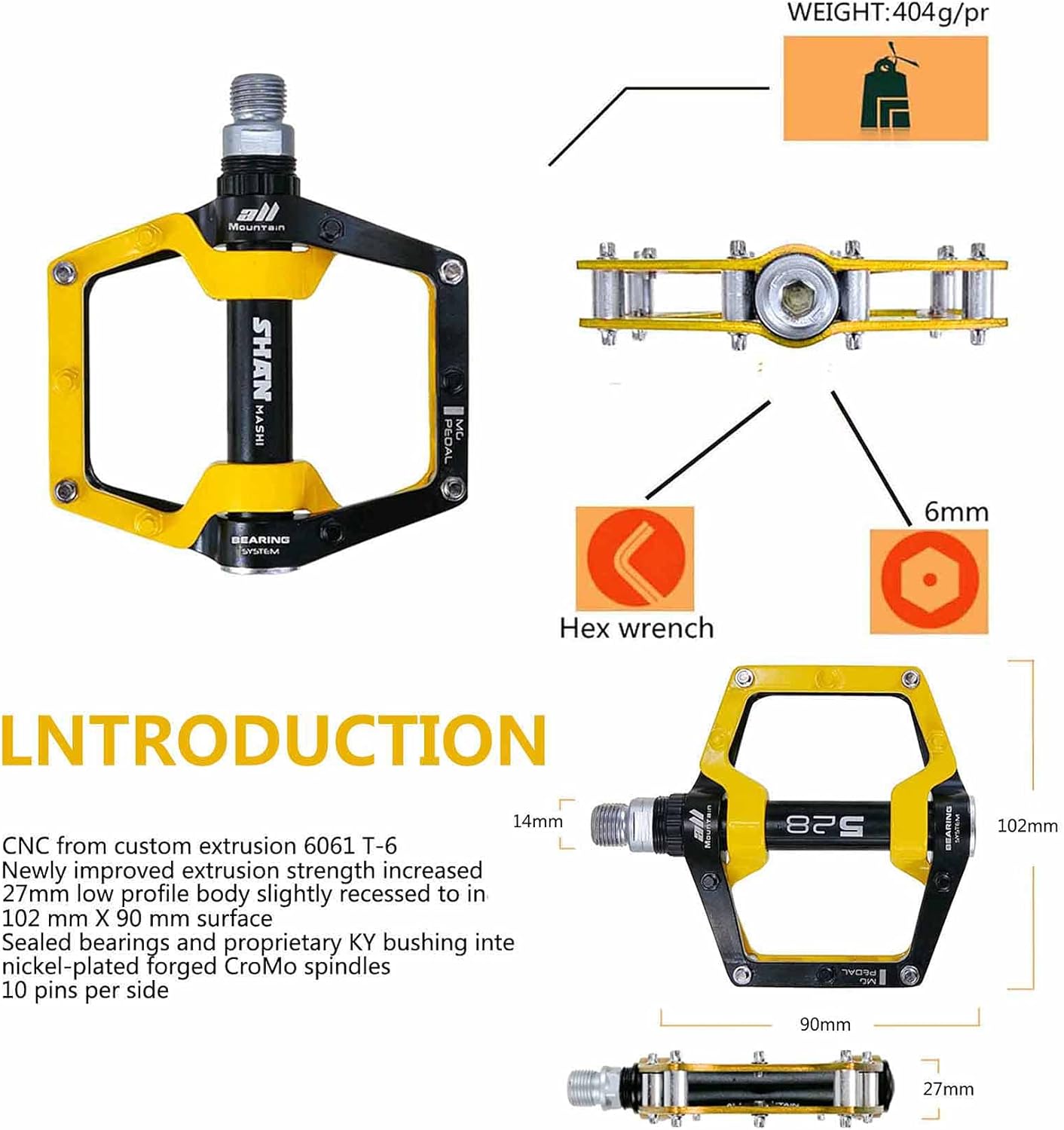 Bicycle Pedals-Aluminium Alloy Bicycle Pedals-Mountain Bike Pedals with Removable Non-Slip Studs 9/16