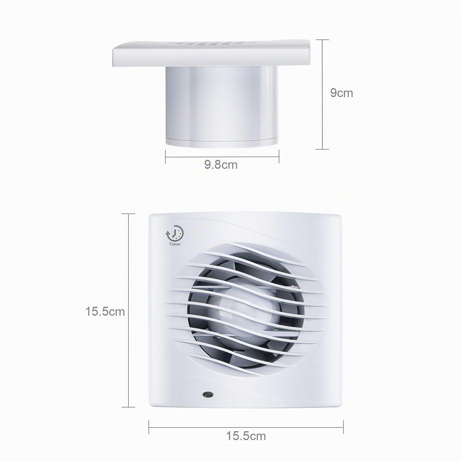 Anesty Ventilateur extracteur de salle de bain 4" avec minuterie, 12 W 130 m³/h, ventilateur d'échappement silencieux 100 mm avec clapet anti-retour – salle de bain, cuisine, WC, montage fenêtre/mural