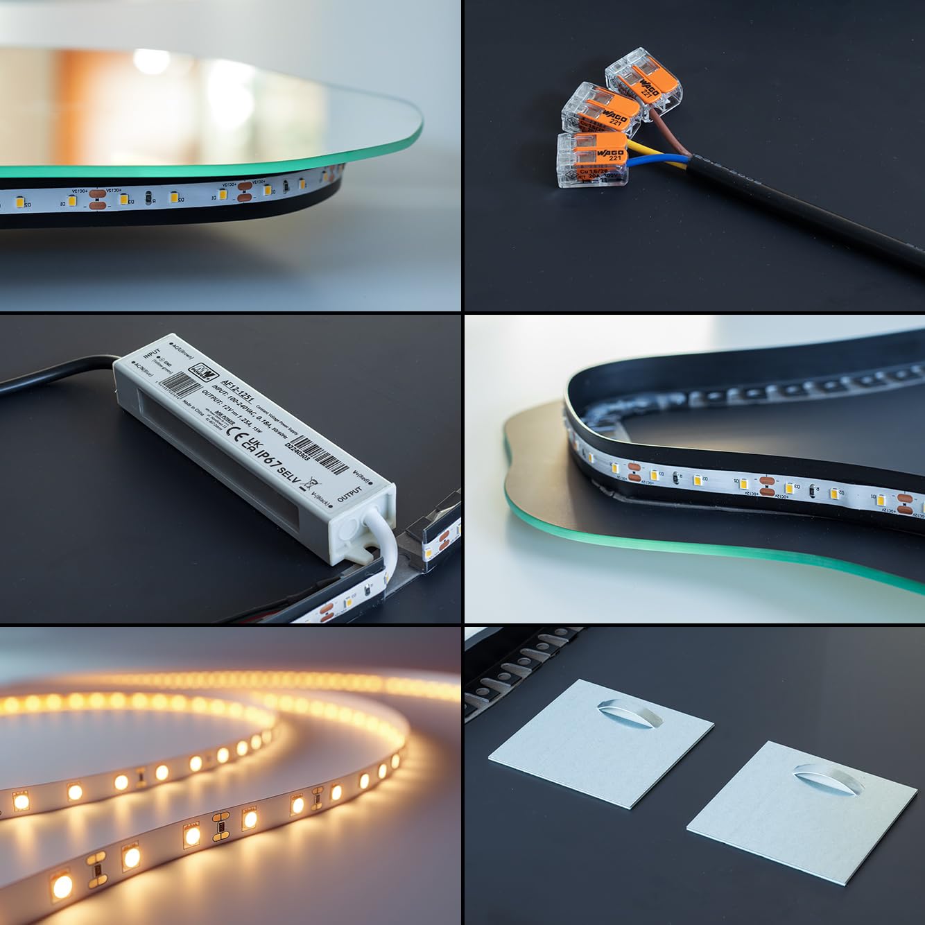 Tulup Grande Espejo 45x100 cm con Iluminación LED Luz Cálida para Baño Dormitorio Sala de Estar Montaje en Pared de Maquillaje Sin Marco Forma Orgánica Asimétrico Irregular Forma Única Diseño