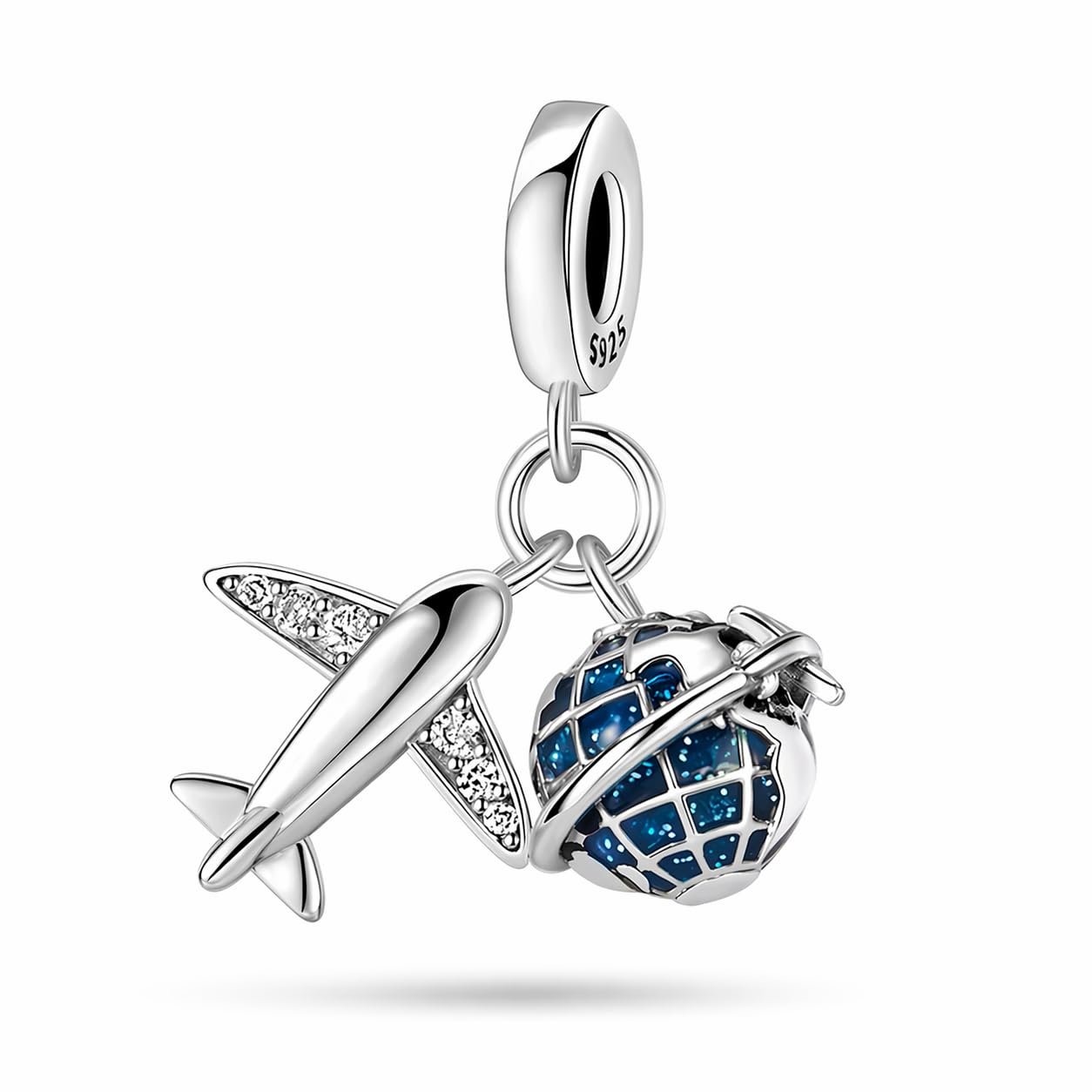 Pendentif Voyage Compatible Toutes Les Marques Monde Globe Avion Valise Passeport Charm Argentée Breloque Bead