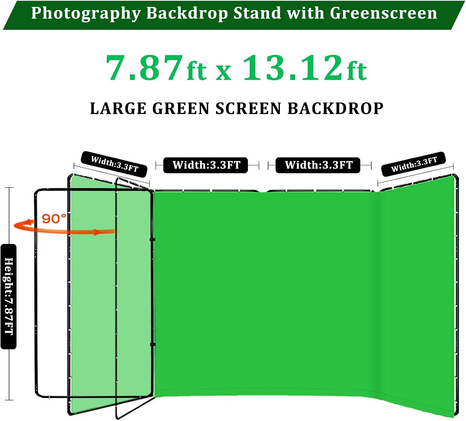 7.87ft x 13.12ft Green Screen Backdrop with Stand, Large Professional Collapsible Backdrop System for Photo Studio, Video Shooting, Live Streaming, Gaming 3 61Op3DoIfsL. AC SL1500