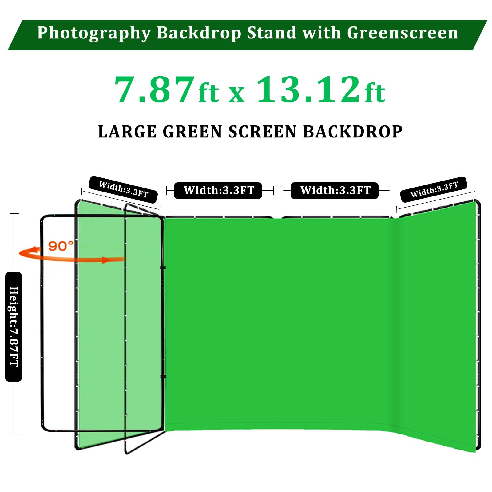 2,4 x 4 m sfondo verde schermo con supporto, grande sistema di sfondo pieghevole professionale per studio fotografico, riprese video, streaming live, giochi