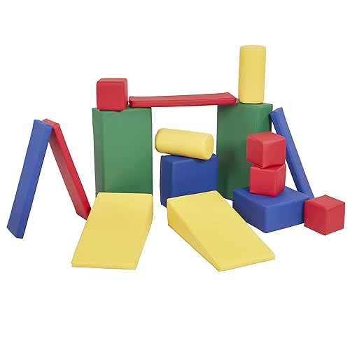 Miniatura 9 de ECR4Kids SoftZone Bloques constructores suaves, formas de espuma, tono terrícola, 16 piezas