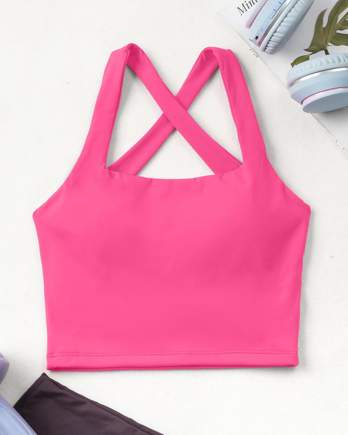 AngiMelo Womens Longline Sports Bra Square Neck Workout Tops Support Crop Tank Strappy Yoga Top Built in Bra Teens - Image 7