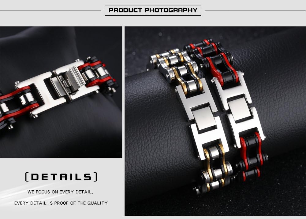 Iflytree Men's Stainless Steel 19mm Wide Bikers Bracelet Bicycle Masculine Style Metal Motorcycle Chain Bracelet for 8.66 Inch High Polish