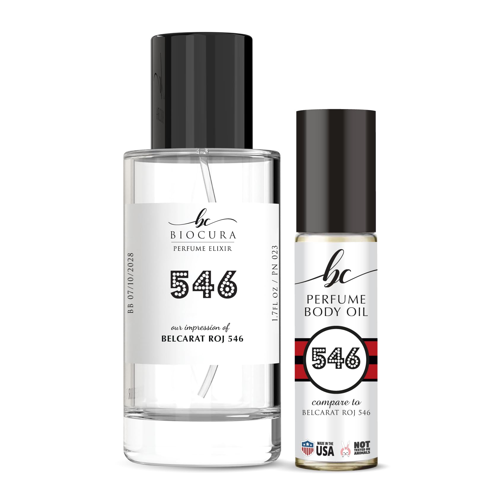 BC Perfume 546 Impression of Belcarat Roj 546 for Women and Men Spray + Body Oil Set Eau de Parfum Fragrance Bottle / 10ml+50ml