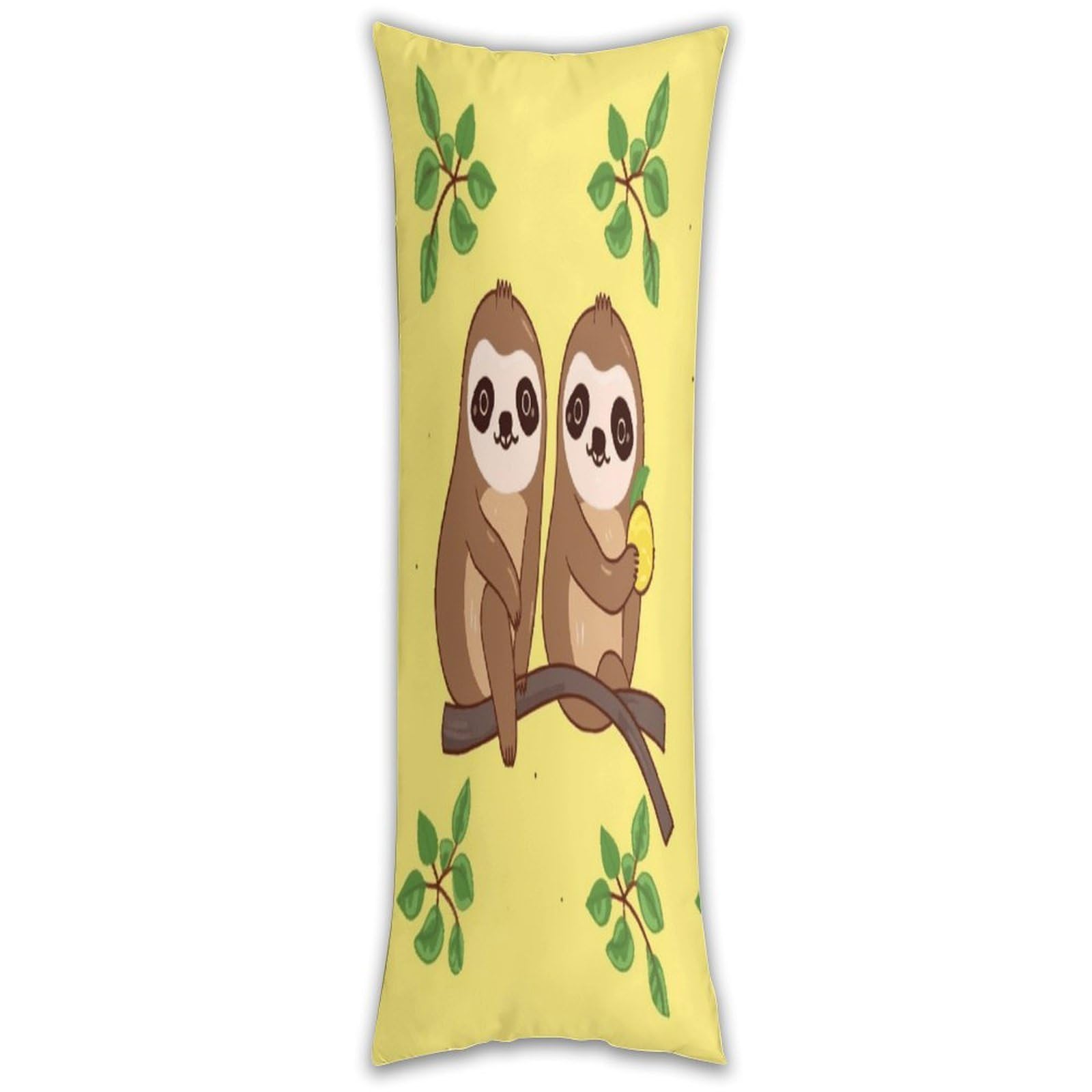 Cute Sloths on Yellow Lemons Body Pillow Cover with Hidden Zipper Breathable Polyester Long Pillow Case Cozy Fuzzy Body Pillowcase Ultra Soft Long Pillow Cover for Bedroom 18.9 X 53 in