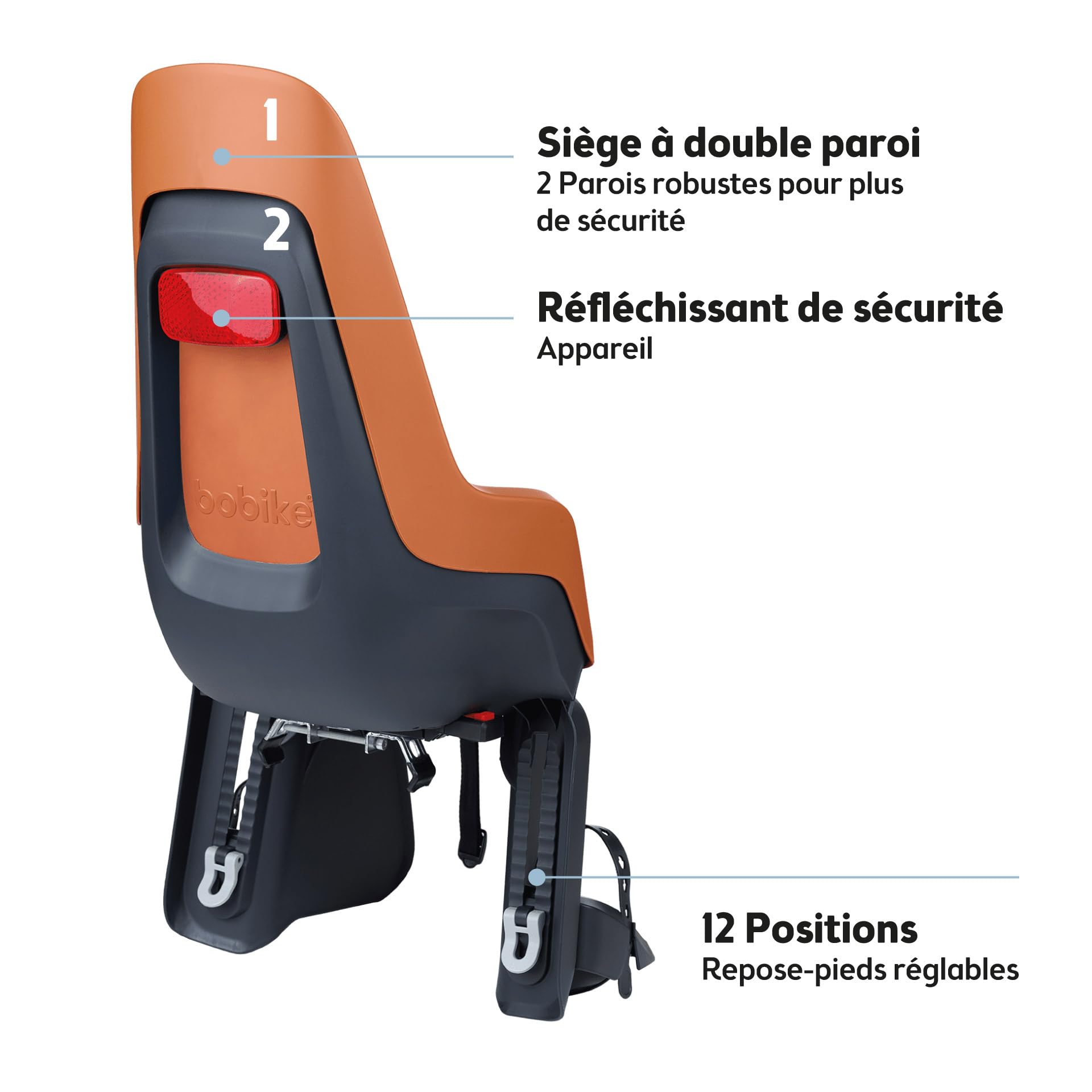 BOBIKE 8012100020 - Siège arrière One Maxi avec système E-BD pour vélo avec Roues de 26” à 29” adapté aux Enfants pesant jusqu'à 22 kg avec Fixation sur Le Porte-Bagages en Couleur Marron Chocolat