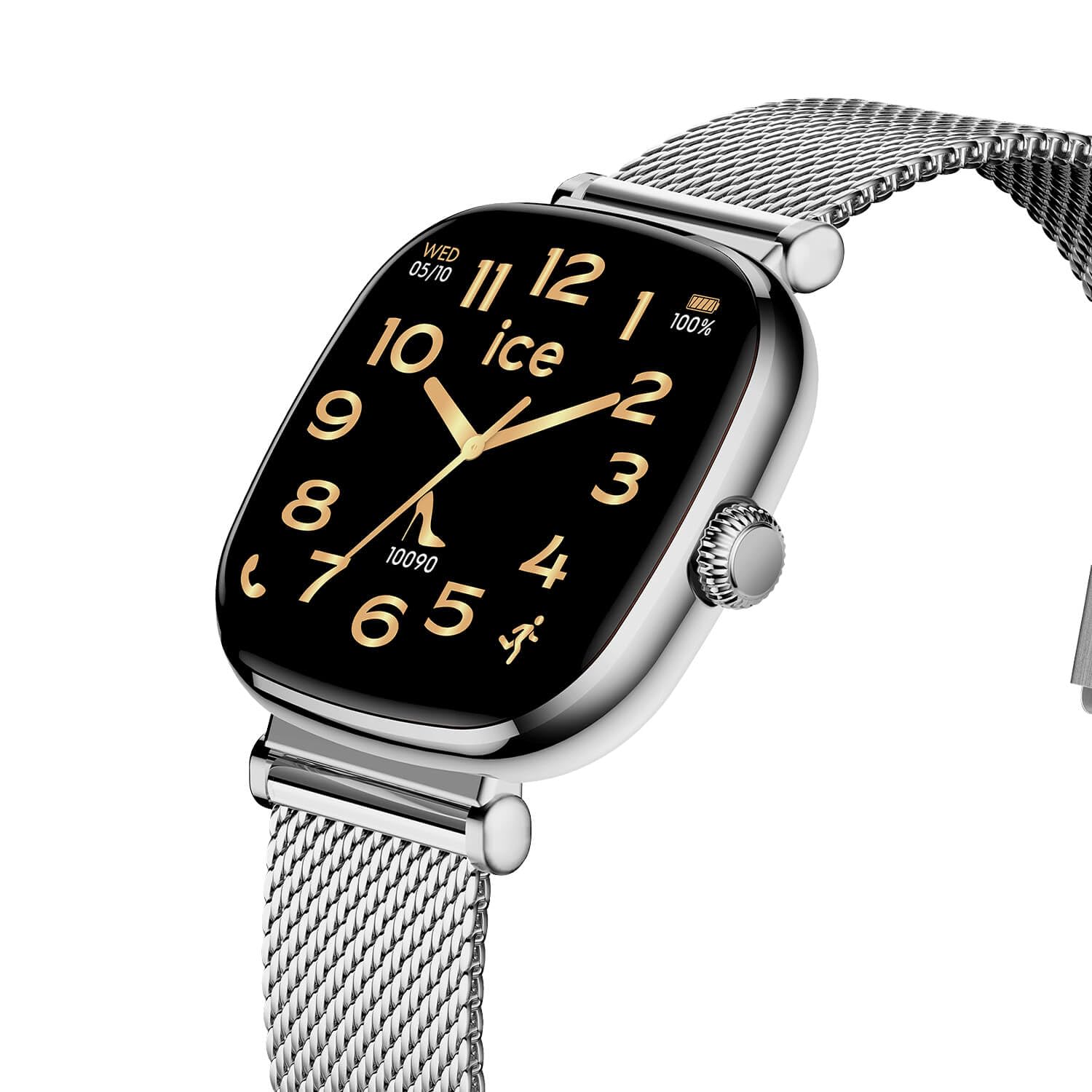 ICE-WATCH - Ice Smart SQ 2.0 Silver Milanese - Montre connectée de Sport Argent pour Femme avec Bracelet en Acier Inoxydable - 025820 (1,7 Pouces)