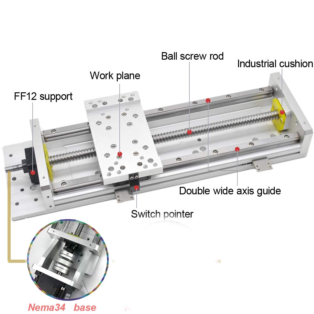 CNC Linear Guide Slide Table 500mm Ballscrew 1605 + HG15 Linear Rail Guide Heavy Load 250kg with Nema34 Motor Base for 3-Axis Engraving Machine