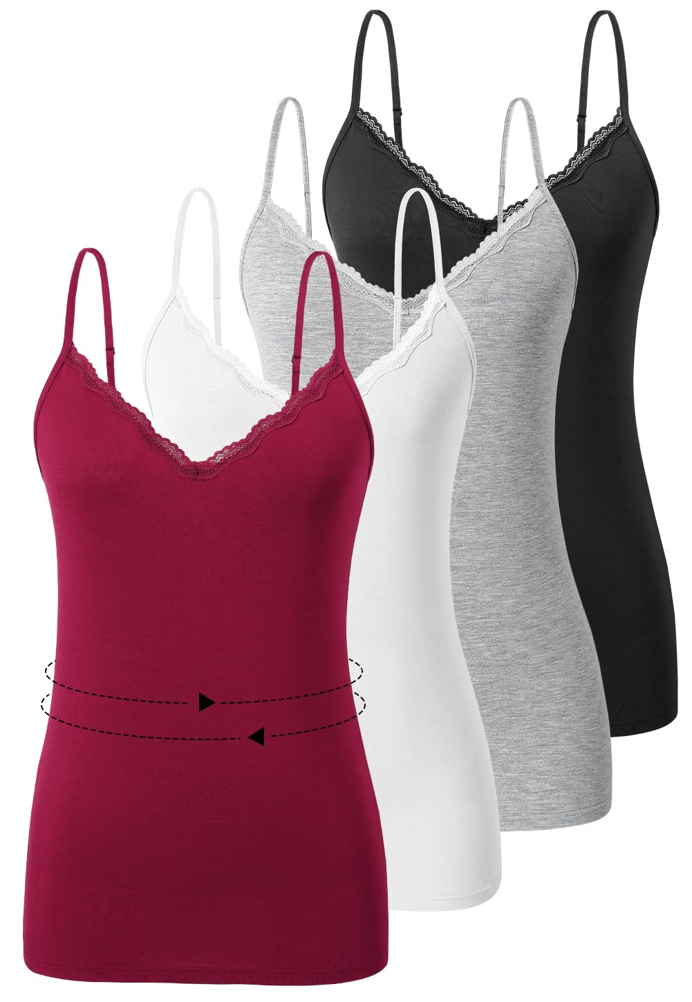 Komfokore 4 Stück Camisoles für Damen V-Ausschnitt Unterhemd Einstellbare Spaghetti Strap Lace Tank Tops