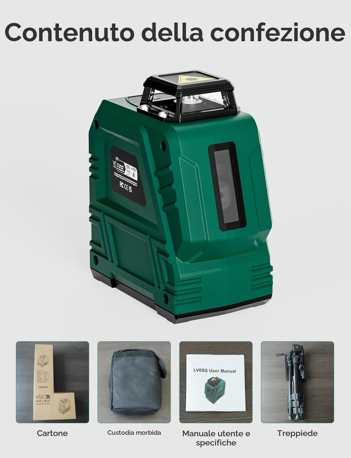 RockSeed Livella Laser con Treppiede Regolabile da 1,2 m, 1x360° Linea Laser Verde Orizzontale e 1x150° Linea Laser Verde Verticale Auto-Livellante, Livello Laser Ricaricabile,per Fai da te