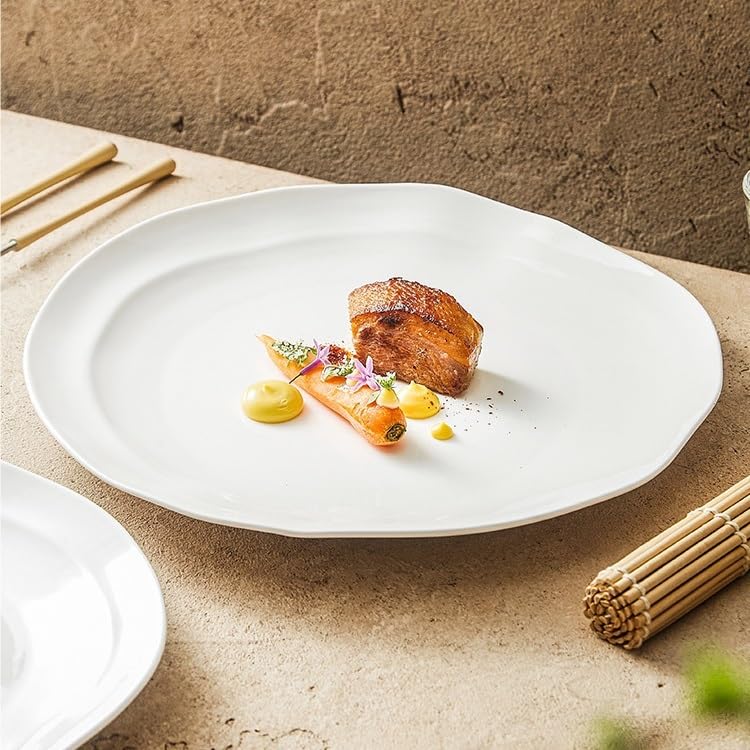 Platos de Cena platear Plana, platear Poco Profundo, hogar, Moderno, Sencillo, Occidental, platear de Carne, platear de Verduras, Hotel, platear Redondo Irregular Platos de Pasta(12-Inch)