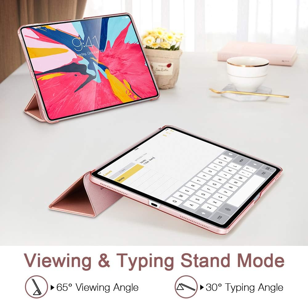 ESR Yippee Trifold Smart Case for iPad Pro 12.9" 2018, Lightweight Stand Case,Auto Sleep/Wake[Apple Pencil Charging not Supported],Microfiber Lining, Hard Back Cover for iPad Pro 12.9" 2018,Rose Gold
