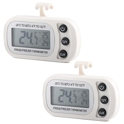 Miniatura 9 de Paquete de 2 termómetros digitales para refrigerador, resistente al agua con seguimiento máximo y mínimo, garantiza la seguridad alimentaria y la