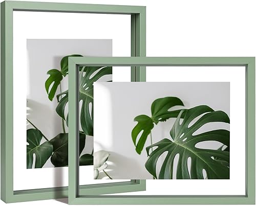 Miniatura 63 de Egofine Juego de 2 marcos flotantes de 8 x 10 pulgadas, marco de fotos de plexiglás doble, hecho de madera maciza, fotos de cualquier tamaño de