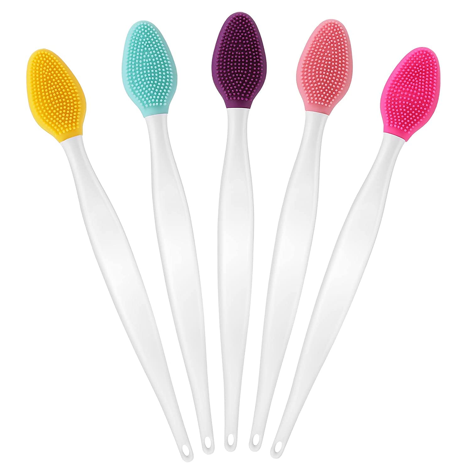 SYOSI Lip Scrub Brush, 5 Pcs Double-Sided Silicone Exfoliating Tool, Mini Soft ​Lip Brush Cleaner, for Men Women, Lightening Dark Lips Smoother Fuller Lip Appearance