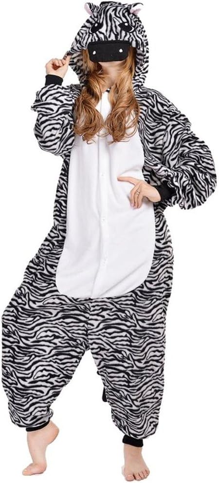 Adult Anime Unisex Pyjamas Kigurumi Halloween Zebra Onesie Costume (Large, White)