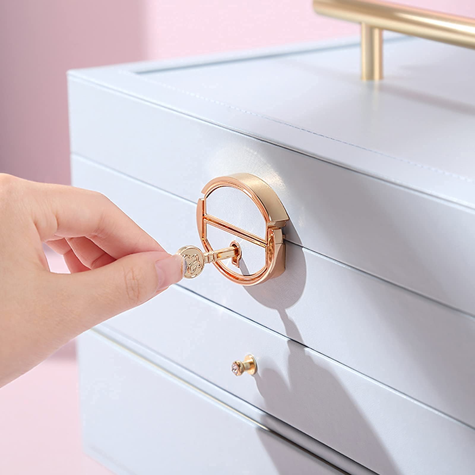 Caja de Almacenamiento Cajas de Viaje para Joyas Estuche de joyería de PU con 2 cajones Joyas con Espejo Collares Pendientes Anillos Contenedores para Manualidades para O