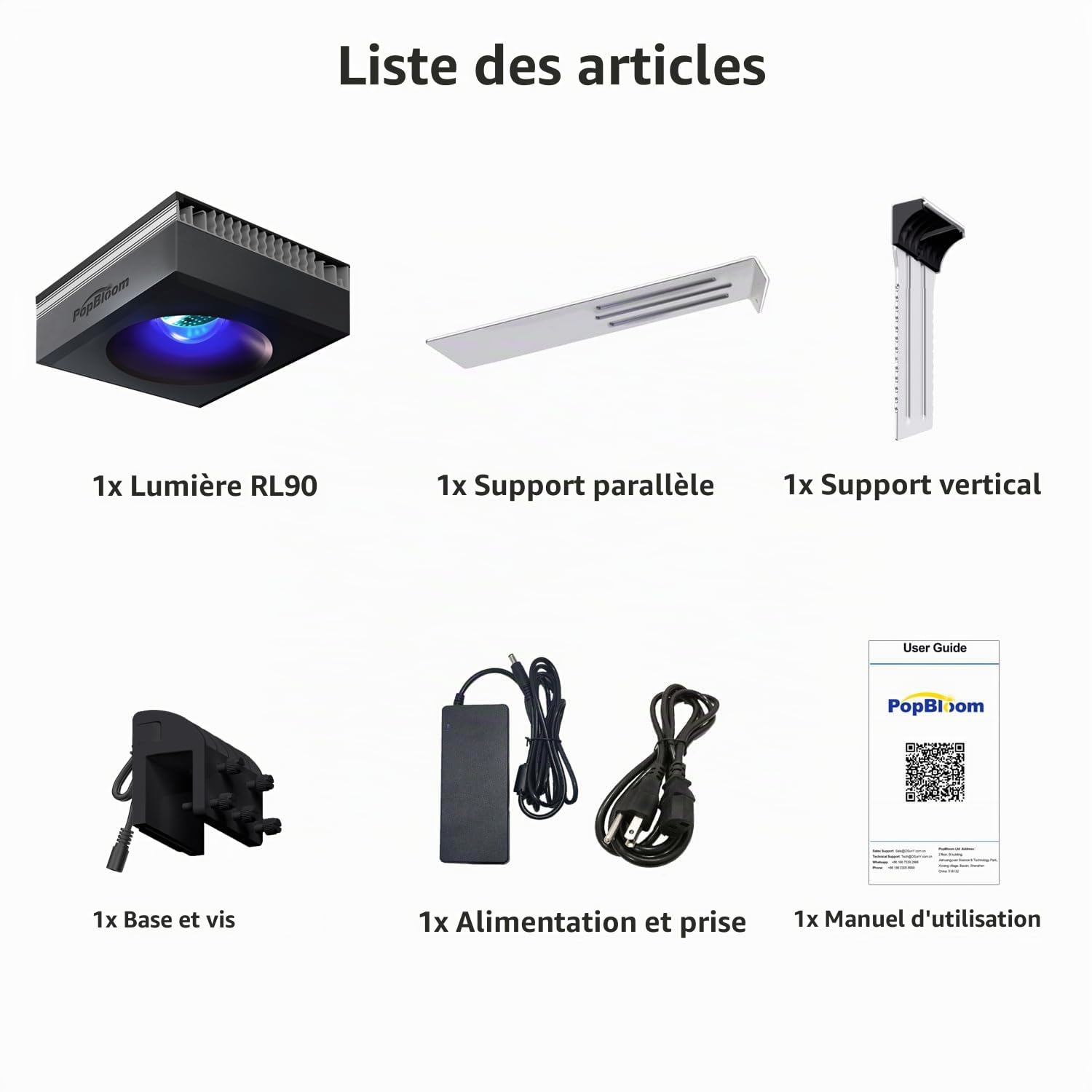 PopBloom RL90 WiFi Rampe LED Aquarium Eau de Mer 100W, APP Programme Marine Éclairage à Spectre Complet pour Aquarium de Corail, L'APP prend en charge le français (100W (RL90 Noir))