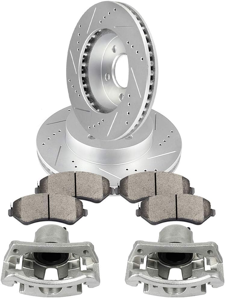 INEEDUP Front Left & Right Disc Brake Kit - 11.35"" Drilled & Slotted Brake Rotors and Calipers with Bracket and Ceramic Pads For Jeep Liberty 2002-2007 (8PCS), 835562-5208-1005387593