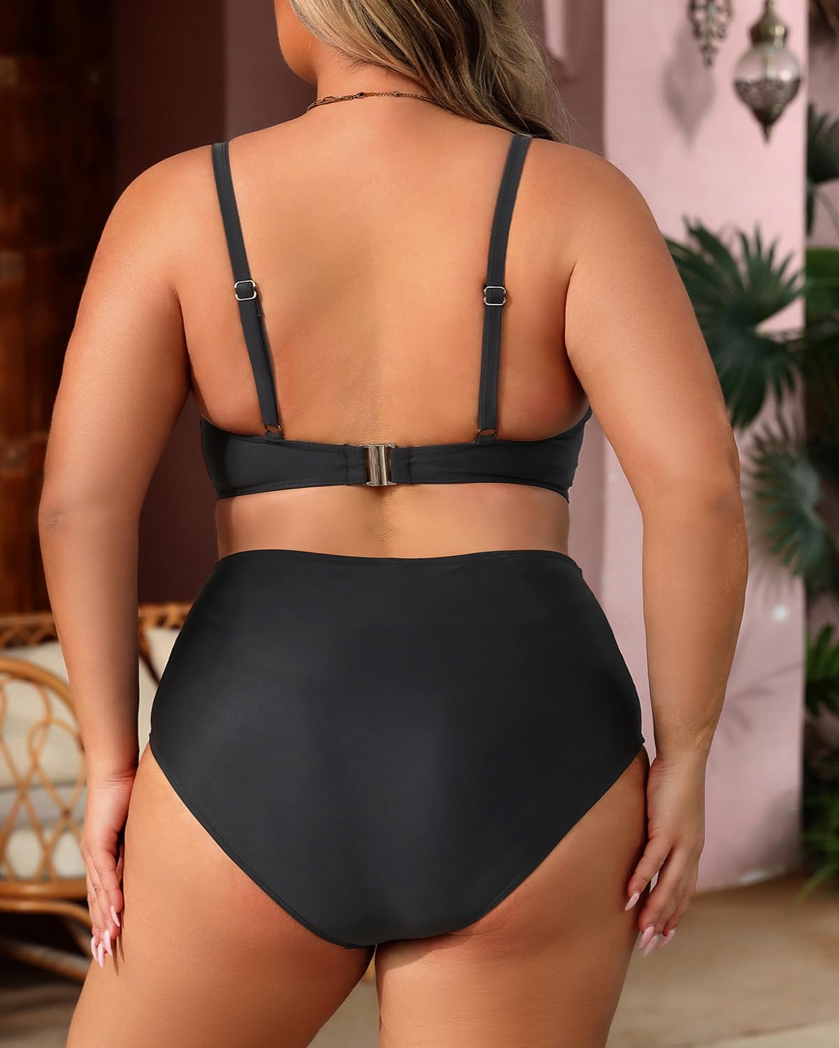 aqua eve women plus size underwire bikini two piece swimsuit high waisted tummy control bathing suit 18 plus black