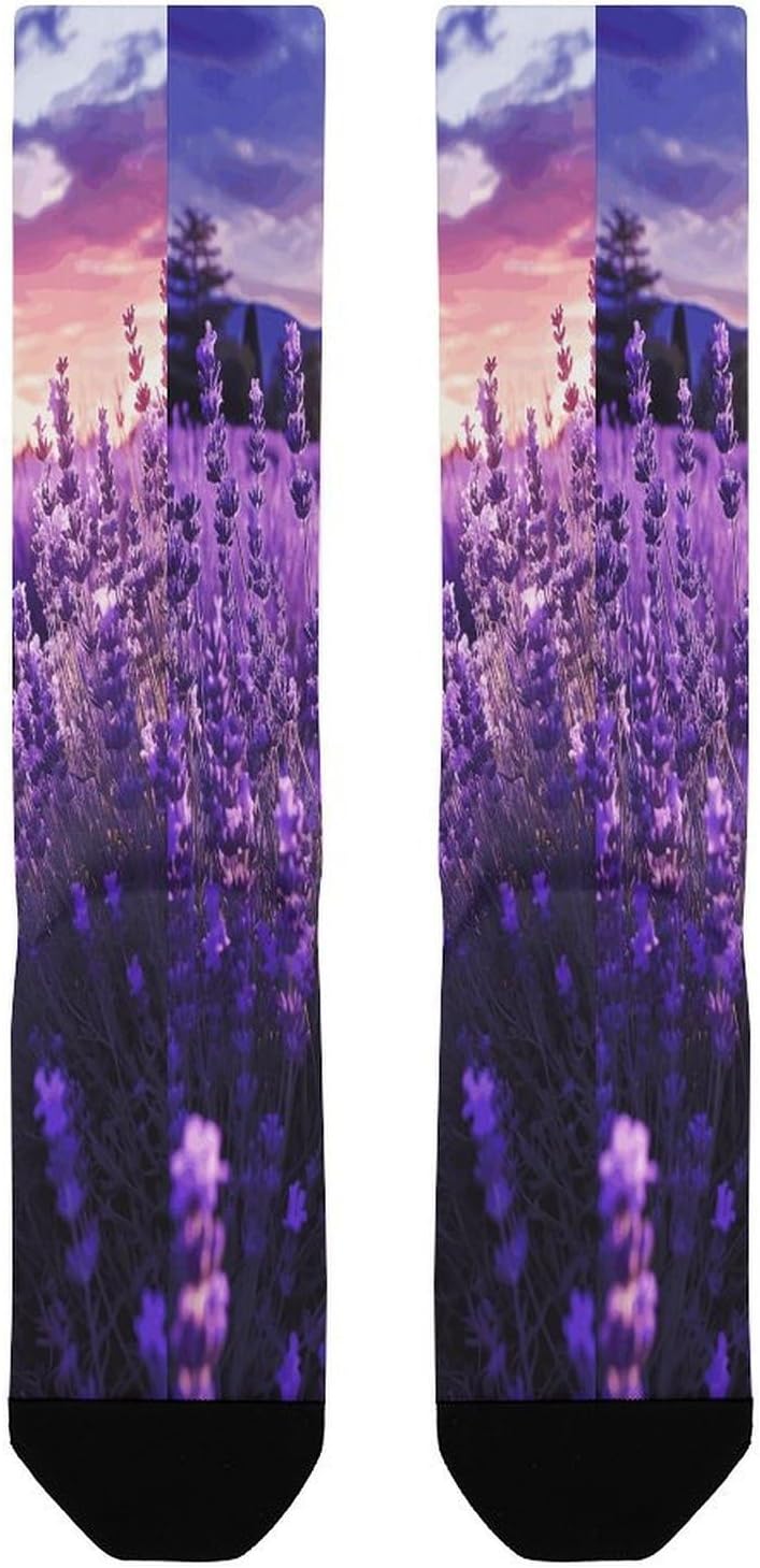 Purple Lavender Compression Socks for Women Men Soft Cozy Knee High Stockings Casual Funny Crazy Over-the-calf Dress Socks