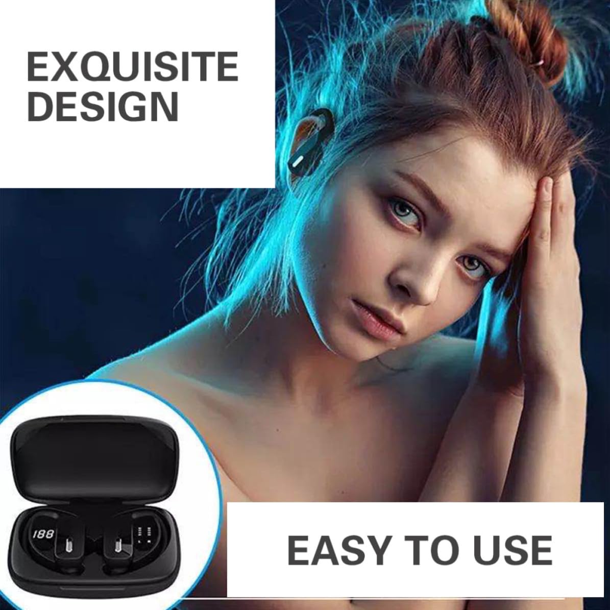 ULTECHNOVO Auriculares Negro Inalámbricos Impermeables Supraaurales T17 | 1 Juego, 60 Ma, Abs y Silicona, Sonido Claro y Transmisión de Audio sin Pérdidas